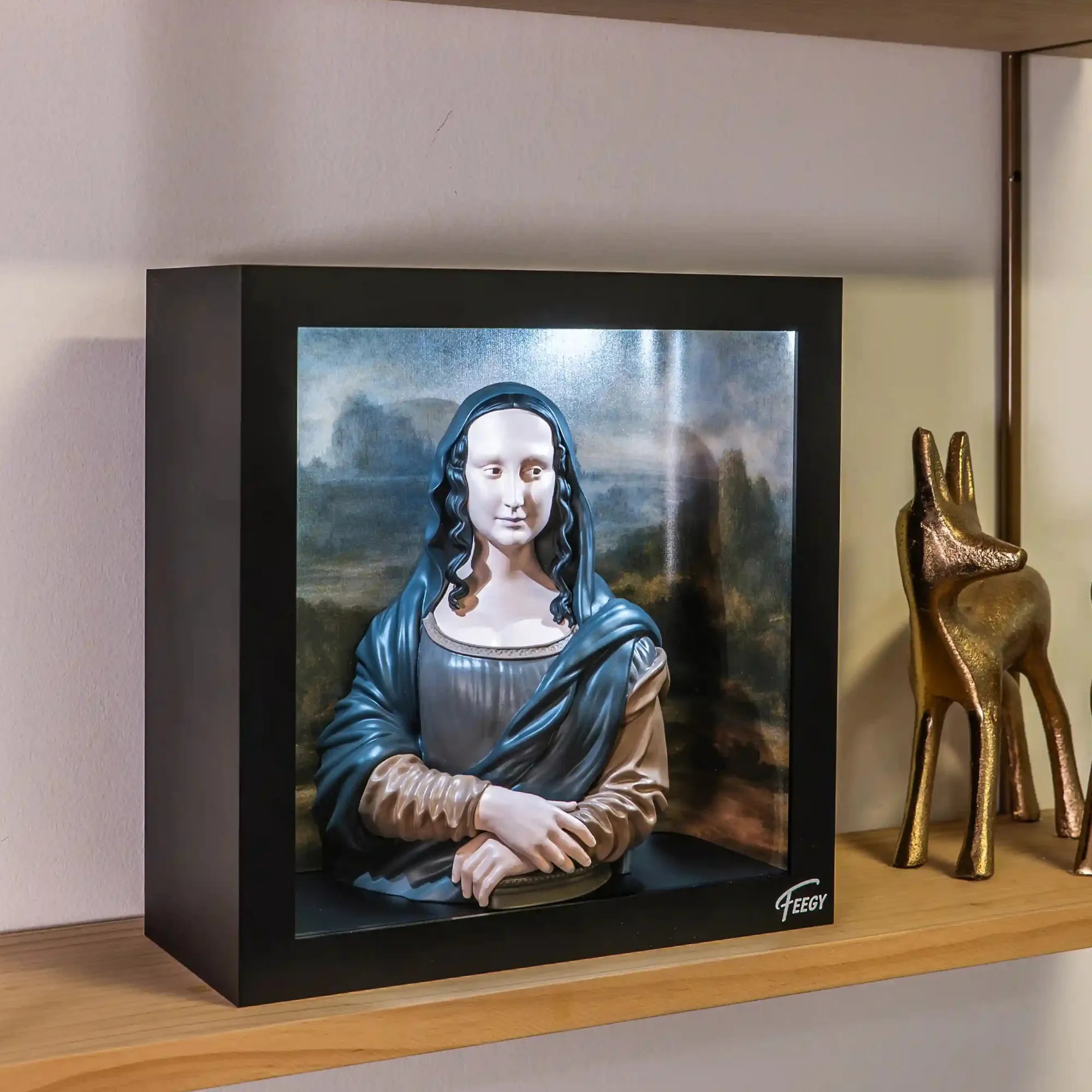 Sculpture Mona Lisa peinte à la main, format carré